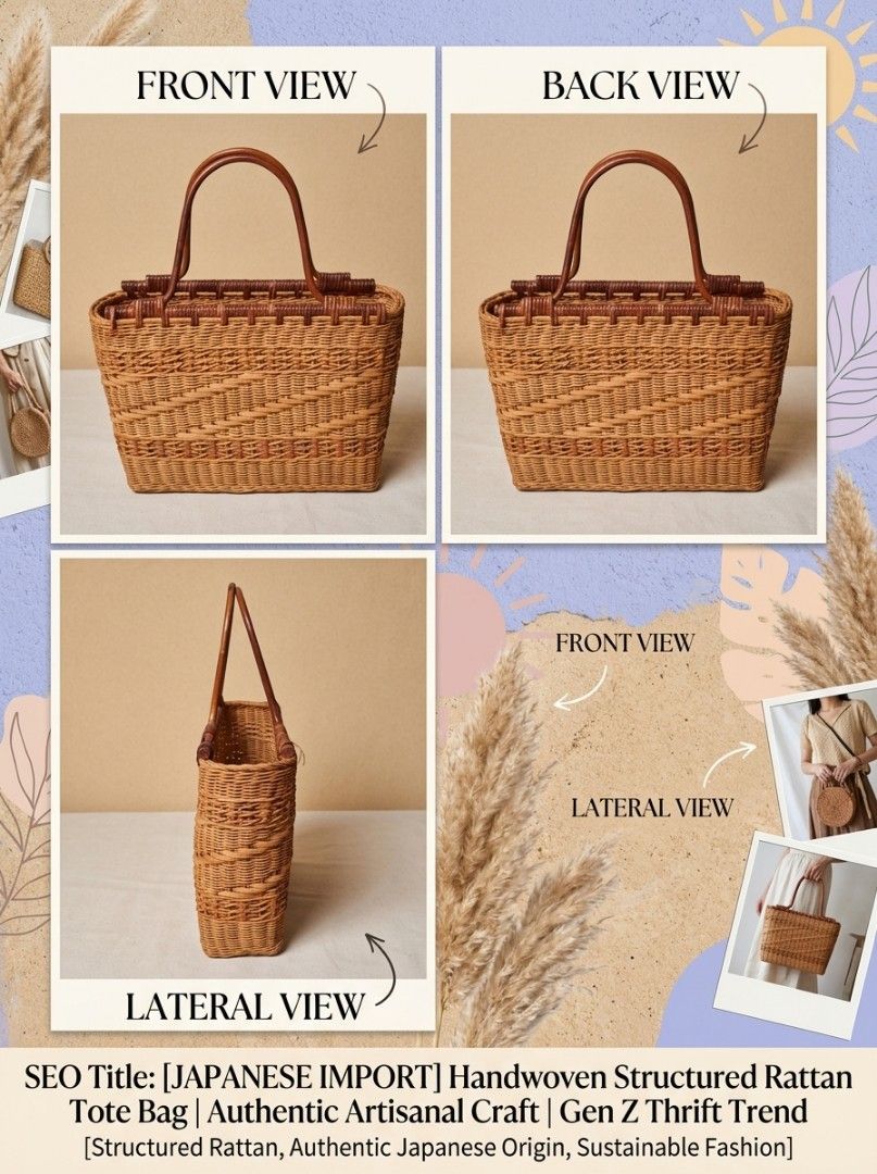 ✨ Handwoven Structured Rattan Tote Bag (Category: Beach Bags) located in Bacoor. Submitted by aithriftcloset (Listing ID 1467816835, Image 3). Description: 🎯 Marked down price 📢 Seller Notes:ACTUAL PRODUCT , every single detail was listed even the minor or major flaws so, pls spare time to read & look at the photos posted po. "Kindly review the measurements carefully. Please be aware that shipping costs are calculated based on the item's dimens