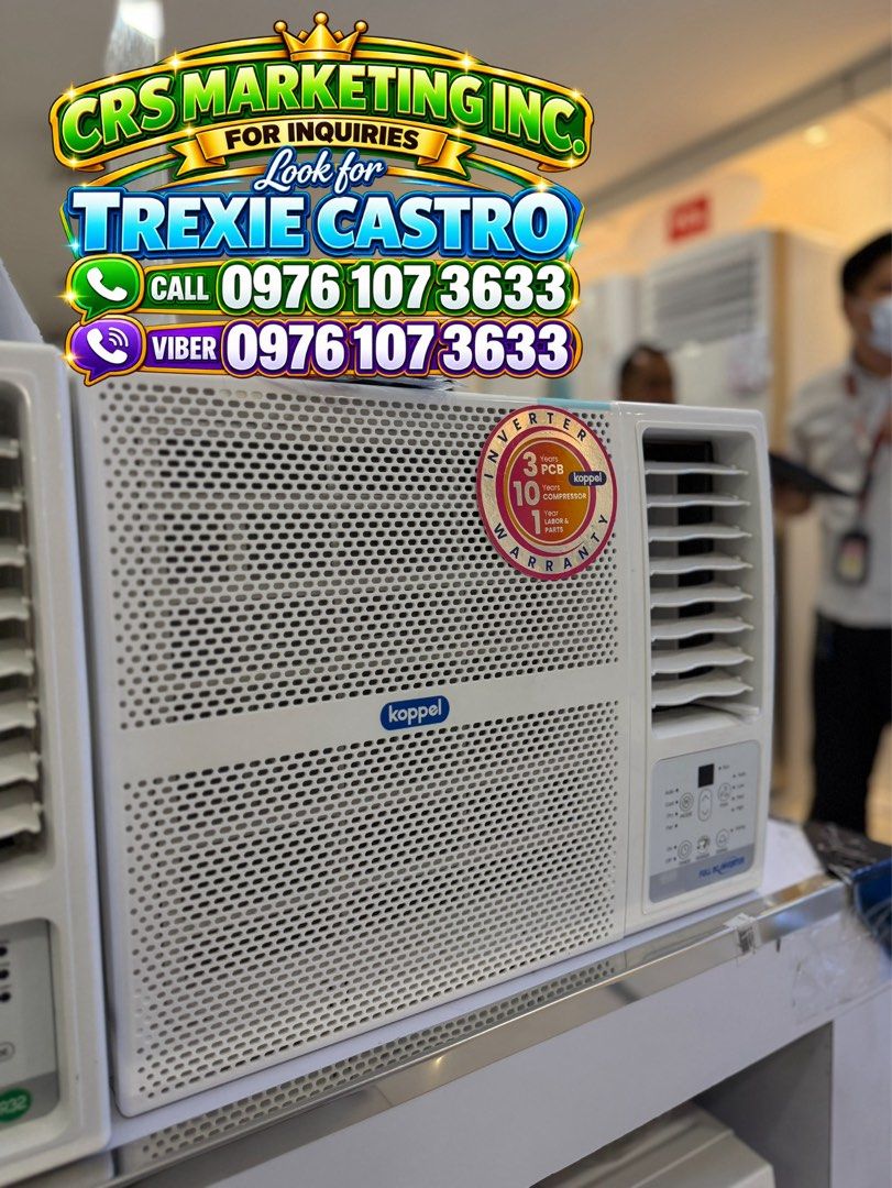 🩵 KOPPEL WINDOW TYPE INVERTER FULL DC COMPACT SIZE / KOPPEL STANDARD SIZE WINDOW TYPE 🩵 (Category: Air Conditioning and Heating) located in Caloocan City. Submitted by ms.trexiecastro (Listing ID 1467765823, Image 3). Description: 🩵 KOPPEL WINDOW TYPE INVERTER FULL DC COMPACT SIZE / KOPPEL STANDARD SIZE WINDOW TYPE 🩵 📍COMPACT SIZE INVERTER FULL DC KV09WR-ARF31A 1.0 - 21,400 KV12WM-ARF31A 1.5 - 24,600 📍STANDARD SIZE KV18WM-ARF31A 2.0 - 34,90