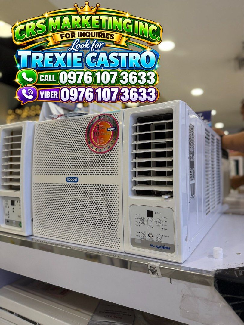 🩵 KOPPEL WINDOW TYPE INVERTER FULL DC COMPACT SIZE / KOPPEL STANDARD SIZE WINDOW TYPE 🩵 (Category: Air Conditioning and Heating) located in Caloocan City. Submitted by ms.trexiecastro (Listing ID 1467765823, Image 1). Description: 🩵 KOPPEL WINDOW TYPE INVERTER FULL DC COMPACT SIZE / KOPPEL STANDARD SIZE WINDOW TYPE 🩵 📍COMPACT SIZE INVERTER FULL DC KV09WR-ARF31A 1.0 - 21,400 KV12WM-ARF31A 1.5 - 24,600 📍STANDARD SIZE KV18WM-ARF31A 2.0 - 34,90