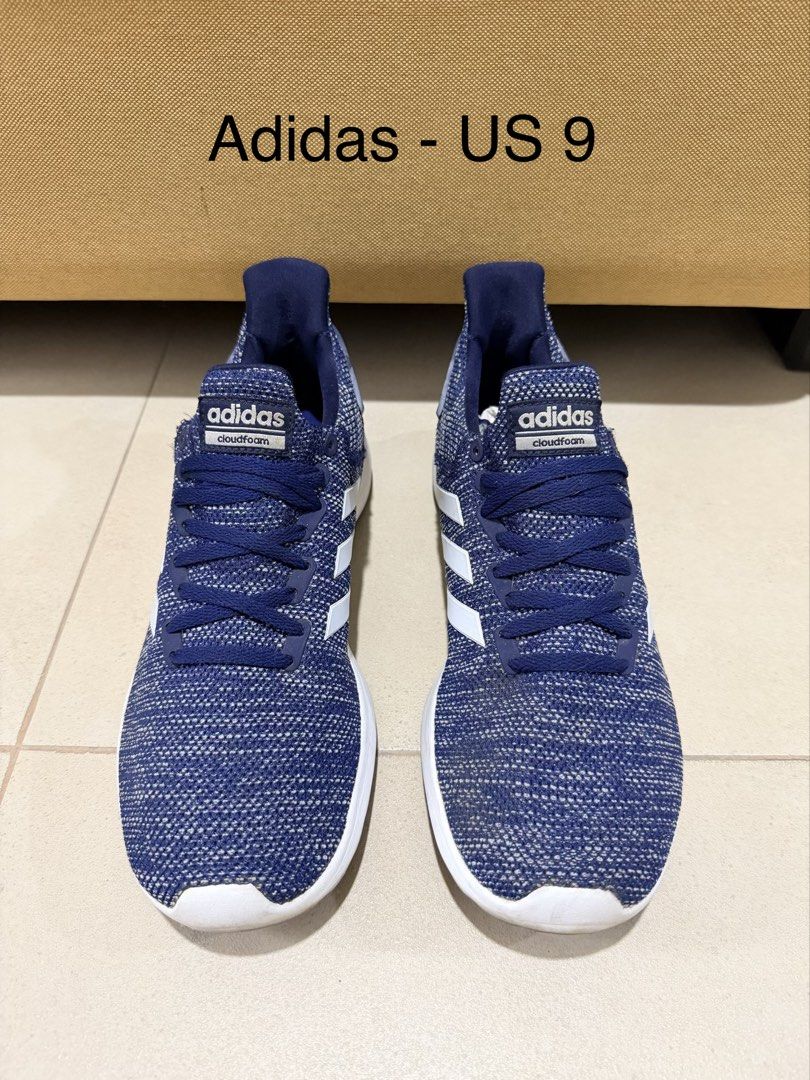 Adidas Lite Racer Cloudfoam Blue Sneakers US 9 (Category: Sneakers) located in Quezon City. Submitted by milkybutter21 (Listing ID 1467640821, Image 1). Description: - Brand: Adidas Cloudfoam - Color: Blue and white knit mesh - Size: Men's US 9 / UK 8.5 / FR 42.5 - Features: Comfortable slip-on fit, lace-up closure, and heel pull tabs - Condition: Light signs of wear on uppers and rubber soles; original tags and size labels intact.