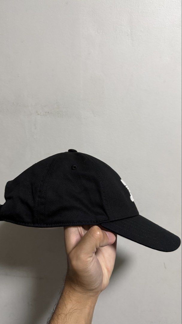 Adidas Trefoil Black Baseball Cap (Category: Caps & Hats) located in Quezon City. Submitted by kobeeeee_12 (Listing ID 1467738440, Image 2). Description: - Brand: Adidas - Color: Classic black with white embroidered Trefoil logo - Material: 100% cotton main with polyester blend lining - Size: OSFM (One Size Fits Most), adjustable strap with metal buckle - Features: Signature three stripes accent, classic curved brim, and branded inner taping - Co