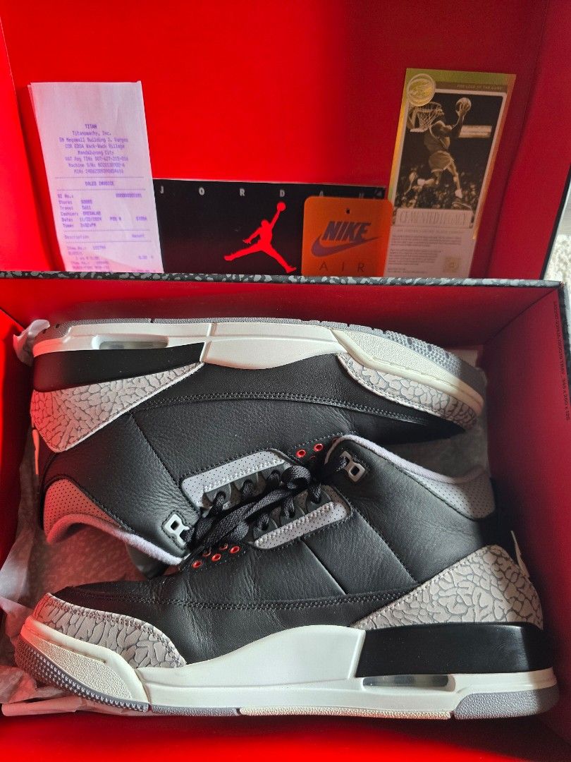 Air Jordan 3 Retro Black Cement (Category: Sneakers) located in Mandaluyong City. Submitted by kob0331 (Listing ID 1467746354, Image 1). Description: - Model: Air Jordan 3 Retro - Colorway: Black Cement - Condition: Used but in good condition. - Inclusions: Original box, hangtag, and receipt included - Trusted seller: Deal with confidence, fast shipping available across the Philippines.