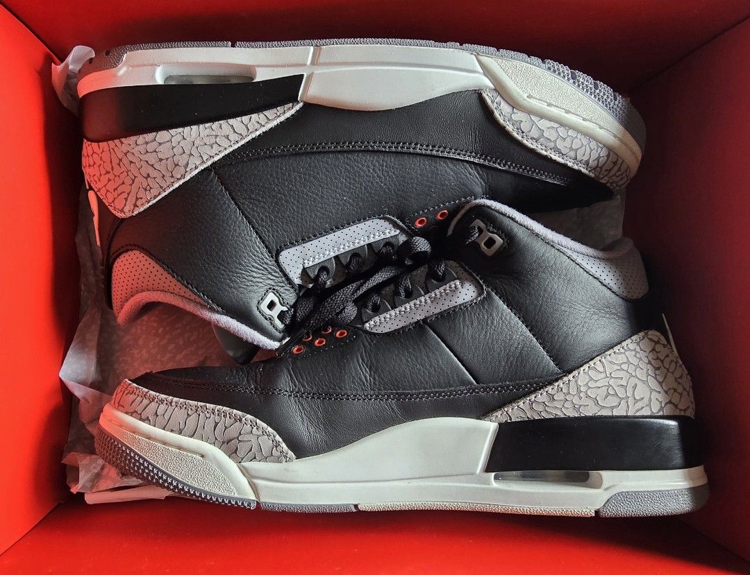 Air Jordan 3 Retro Black Cement (Category: Sneakers) located in Mandaluyong City. Submitted by kob0331 (Listing ID 1467746354, Image 2). Description: - Model: Air Jordan 3 Retro - Colorway: Black Cement - Condition: Used but in good condition. - Inclusions: Original box, hangtag, and receipt included - Trusted seller: Deal with confidence, fast shipping available across the Philippines.