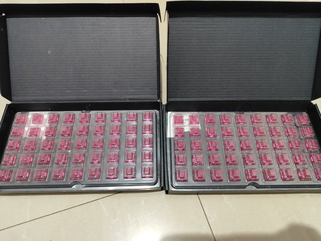 Akko CS Crystal Wine Red Switches (Category: Computer Keyboard) located in Pasay City. Submitted by chachi.romualdo (Listing ID 1467652096, Image 1). Description: - Brand: Akko CS Crystal Wine Red Switches - Switch Type: Linear - Trigger Pressure: 45gf - Stroke: 3.6mm total, 1.6mm conduction - Design: Clear housing - 90 pcs.