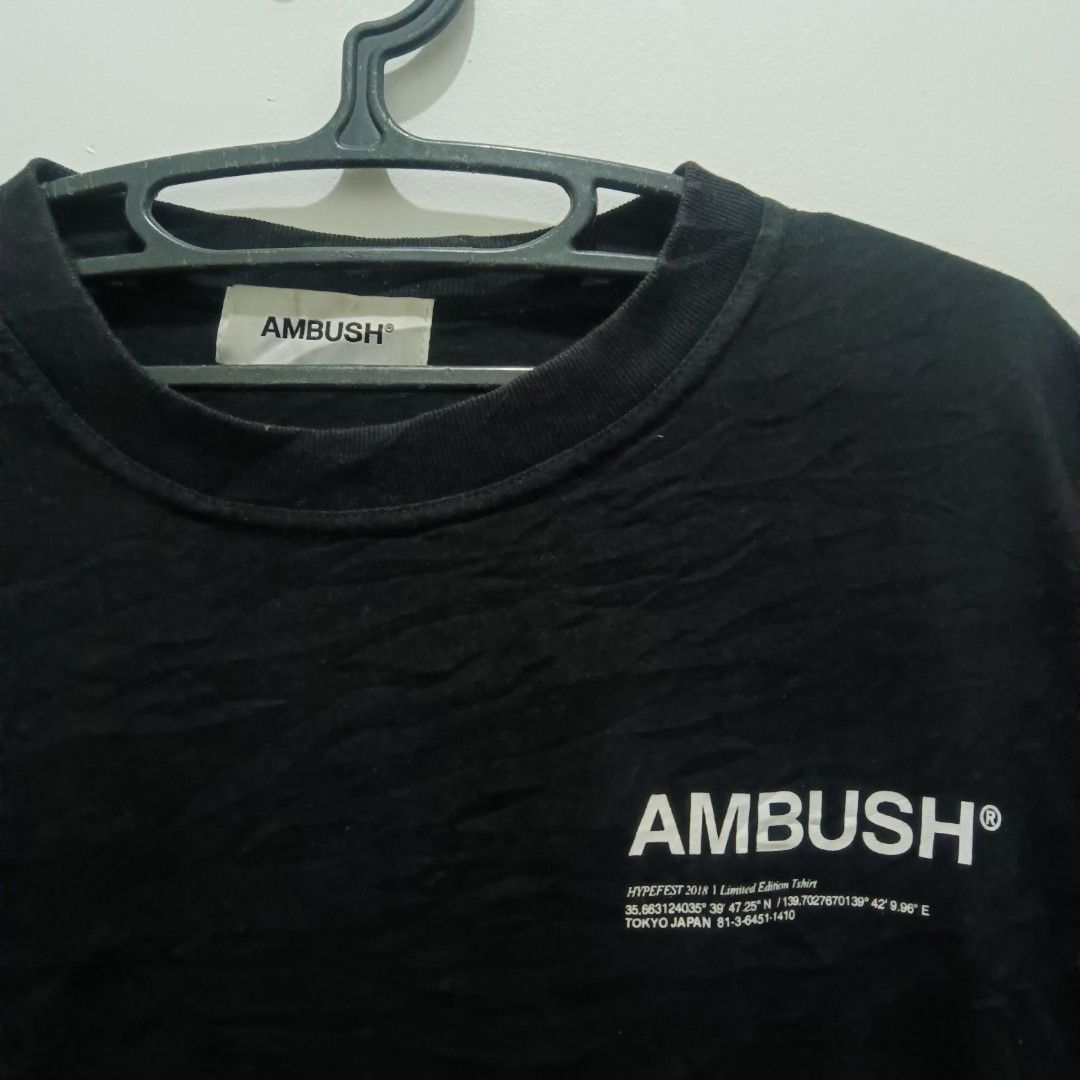 AMBUSH Japan Shirt (Category: Tshirts & Polo Shirts ) located in Caloocan City. Submitted by jaychingsss (Listing ID 1467753493, Image 3). Description: Ambush Japan Shirt - 180 23x29 Color Rate: 9.5/10 Complete Tags No issue NEED WASH.