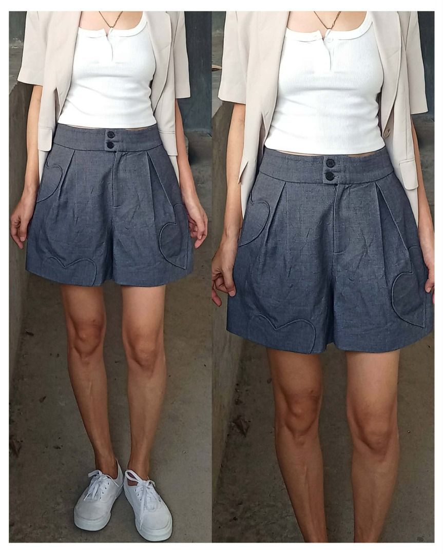 Ash-gray heart design highwaist short (Category: Shorts) located in Davao. Submitted by irisrazona16792 (Listing ID 1467660950, Image 2). Description: Made in Italy Wd side pocket Waist 27 L16 good as new.