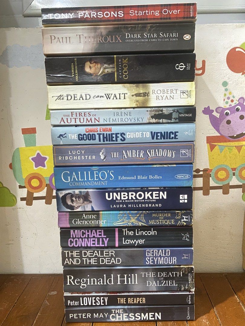 Assorted Fiction and Non-Fiction Paperback Books Bundle (Category: Storybooks) located in Quezon City. Submitted by donagraceliwanag (Listing ID 1467734131, Image 1). Description: - Assorted paperback book bundle - Genres: Crime, thrillers, travel, and historical fiction - Featured authors: Michael Connelly, Tony Parsons, Paul Theroux, Reginald Hill, and more - Sold as a complete stack (all-in-one purchase) - Ideal for weekend reading or starting