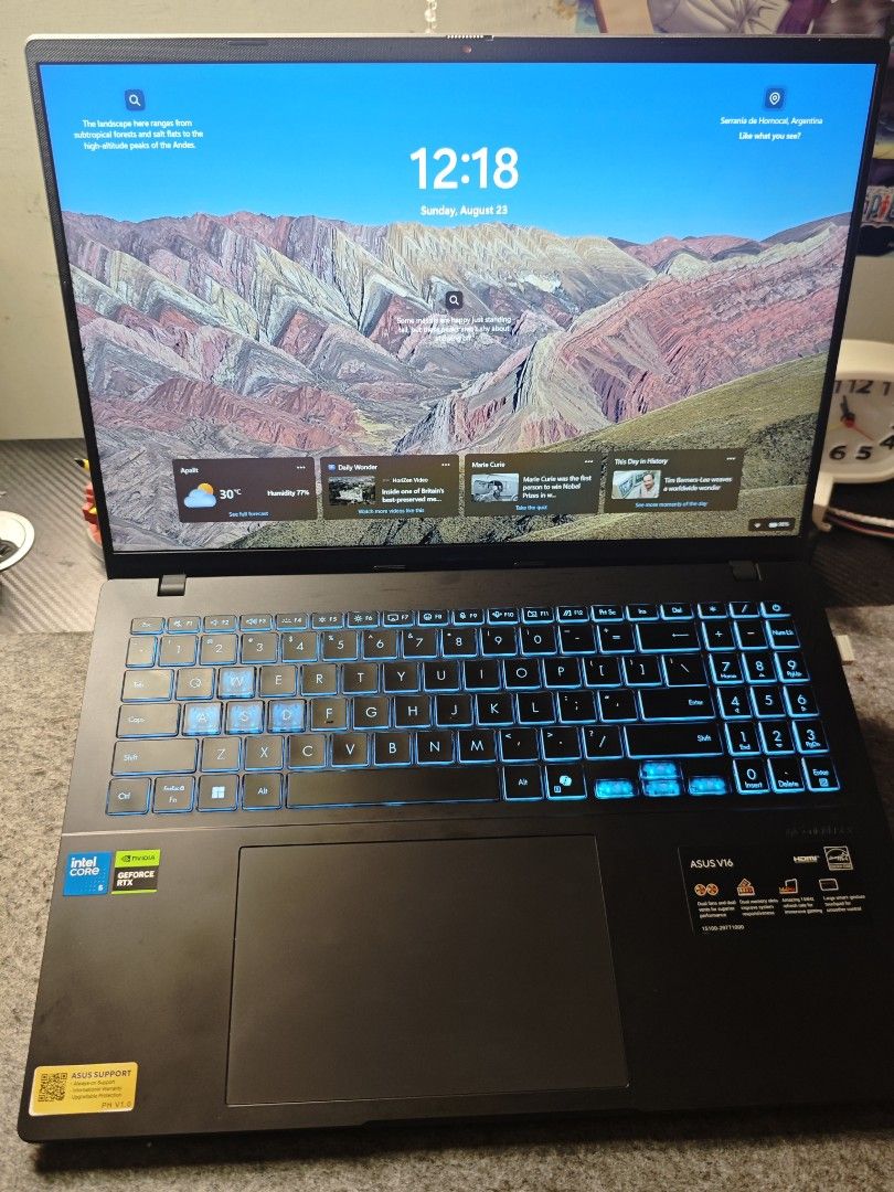 ASUS V 16 Intel Core i5 RTX 4050 Laptop (Category: Laptops & Notebooks) located in Manila. Submitted by danny0002 (Listing ID 1467799152, Image 1). Description: - Model: ASUS V16 (Dark Grey) - Processor: Intel Core i5-210H - Graphics: NVIDIA GeForce RTX 4050 with 6GB dedicated memory - Memory & Storage: 8GB RAM / 512GB SSD storage - OS: Windows 11 Home Single Language - Keyboard: Backlit with numeric keypad - Condition/Use: Perfect for gaming, sc