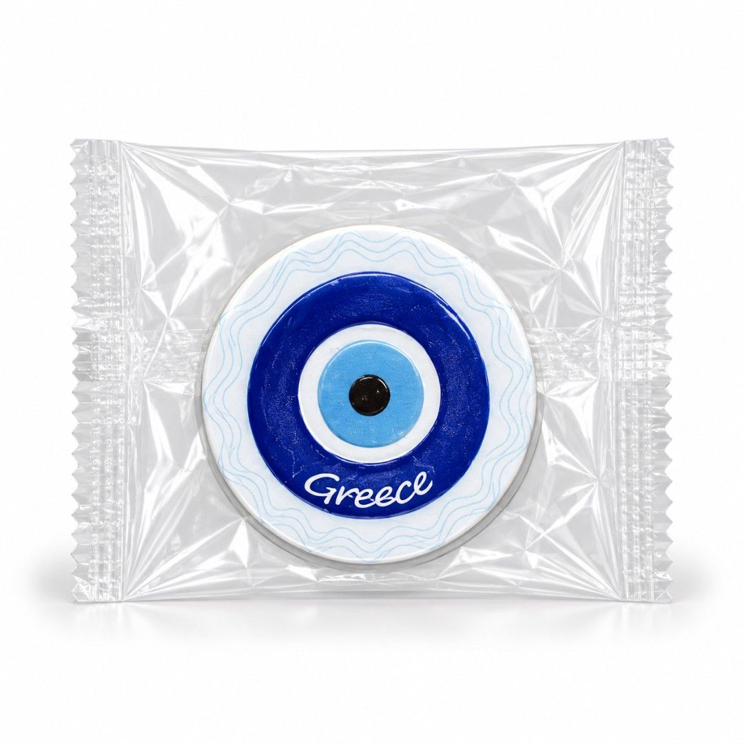 Authentic Greece Evil Eye (Mati) Fridge Magnet (Category: Vintage Collectibles) located in Pasig City. Submitted by swipeandpicks (Listing ID 1467811307, Image 1). Description: • Material: High-quality Resin / Plaster composite with a strong, secure magnetic back. • Texture/Finish: Glossy, vibrant UV-printed graphic layer with a smooth protective coating. • Colors: Cobalt Blue, Sky Blue, Crisp White, and Deep Black—the exact traditional shades re