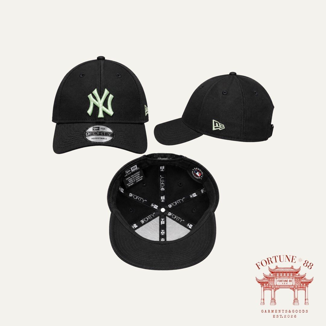 AUTHENTIC New Era NY Yankees 9FORTY Adjustable Cap (Category: Caps & Hats) located in Paranaque City. Submitted by f0rtune_88 (Listing ID 1467730304, Image 1). Description: FIXED PRICE Brand: New Era Size: One Size Fits Most (Adjustable) Color: Black / Mint Green Style: 9FORTY Baseball Cap Fit: Adjustable Details: Embroidered NY Yankees logo, curved brim, New Era side logo, REPREVE recycled fabric, original stickers and tags attached Condition: U
