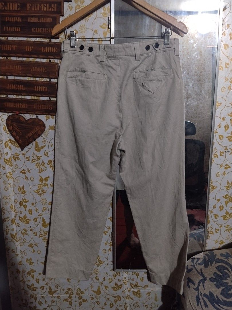 Authentic Prada Beige Military Utility Pants (NFC Tag) – Emphasizes authenticity (Category: Luxury Apparel) located in Talacogon. Submitted by clsthrifty (Listing ID 1467736916, Image 2). Description: Unisex Size 30-31 Dimes 15.5*34.5 Front rise 11 Thigh 12-12.5 Hem 7 Color rate 9.8 Condition 10 gcash mop J&T and JRS courier Location 📍 Mindanao.