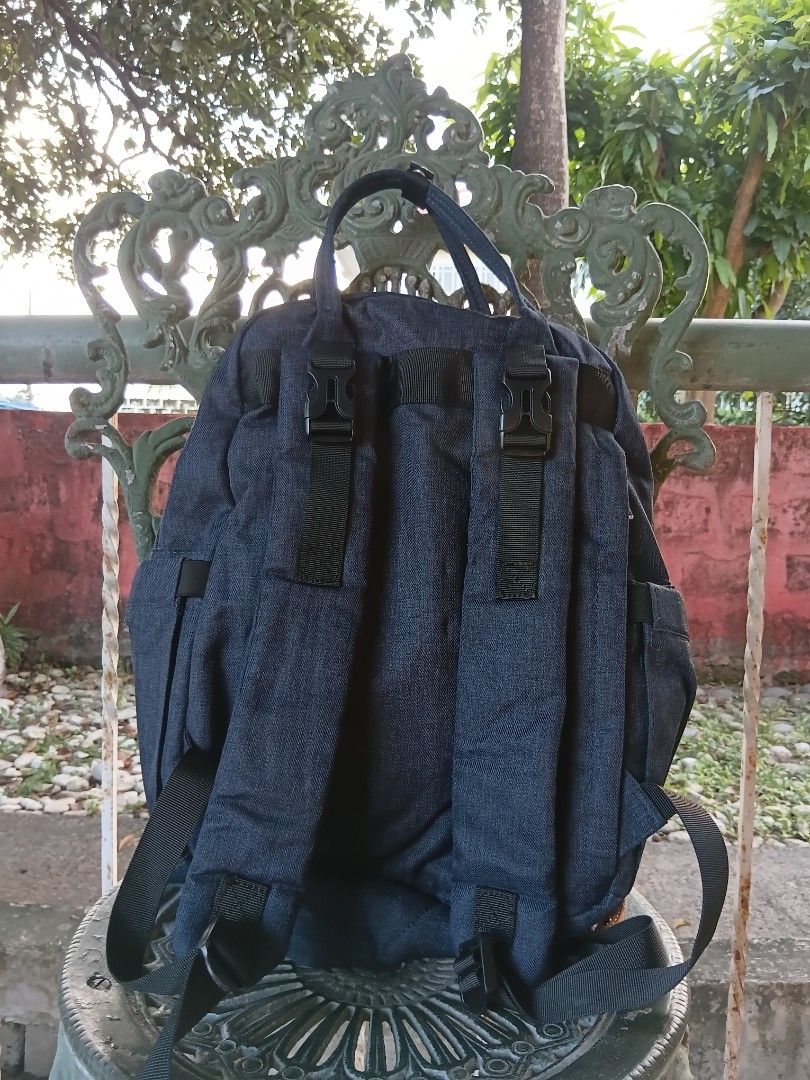 Babbleroo Denim Diaper Backpack with Changing Pad (Category: Backpacks) located in Angeles City. Submitted by itsandspreloved (Listing ID 1467689415, Image 2). Description: padala from US very functional madaming compartments with diaper changing pad.