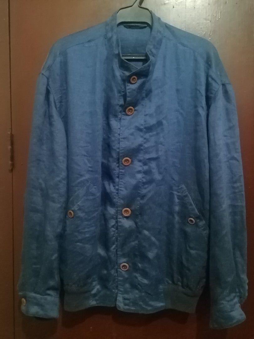Bally Blue Casual lightweight Jacket (Category: Coats, Jackets and Outerwear) located in Manila. Submitted by alden_apparel (Listing ID 1467800944, Image 2). Description: - Authentic Vintage Bally blue jacket - Band collar with stylish contrast brown buttons - Convenient side pockets - no lining - Ribbed hem and cuffs for a snug fit - Great casual layer for cooler weather - Linen blend lightweight material - Good condition.