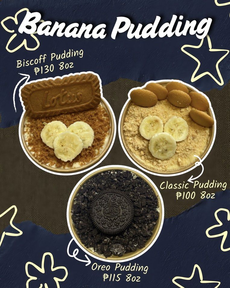 Banana Pudding (Category: Homemade Bakes) located in Manila. Submitted by versailless (Listing ID 1467770046, Image 1). Description: Try out 𝑻𝒉𝒆 𝑻𝒂𝒔𝒕𝒆’𝒔 𝑩𝒂𝒏𝒂𝒏𝒂 𝑷𝒖𝒅𝒅𝒊𝒏𝒈!⋆˚ʚɞ Available in Biscoff, Classic, and Oreo flavors. ｡˚⋆We’re located at 𝑫𝒊𝒆𝒈𝒐 𝑺𝒊𝒍𝒂𝒏𝒈 𝑽𝒊𝒍𝒍𝒂𝒈𝒆, 𝑩𝒓𝒈𝒚. 𝑼𝒔𝒖𝒔𝒂𝒏, 𝑻𝒂𝒈𝒖𝒊𝒈 𝑪𝒊𝒕𝒚 . ꕤ｡˚⋆ Free delivery for nearby areas. Message us to order and for more details!݁⋆ ݁˖ . ݁.