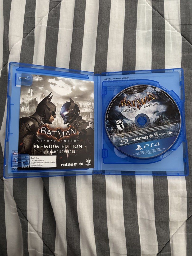 Batman Arkham Complete Collection PS4 Game (Category: PlayStation) located in Manila. Submitted by ethannn_p (Listing ID 1467611787, Image 3). Description: - Platform: PlayStation 4 (PS4) - Includes: Batman Return to Arkham (Asylum & City) on 2 game discs + Full Game Download Code of Arkham Knight Premium Edition - Condition: Clean discs, original case, cover art, and inserts included - Deal: All three critically acclaimed games in one complete s