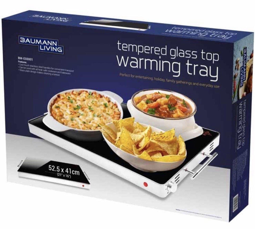 Baumann Living Tempered Glass Top Warming Tray (Category: Other Kitchenware & Tableware) located in Caloocan City. Submitted by toris.closet.mnl (Listing ID 1467609259, Image 1). Description: Brand new in box RFS: bought never used, decluttering Bought at 3495, selling for 2999.