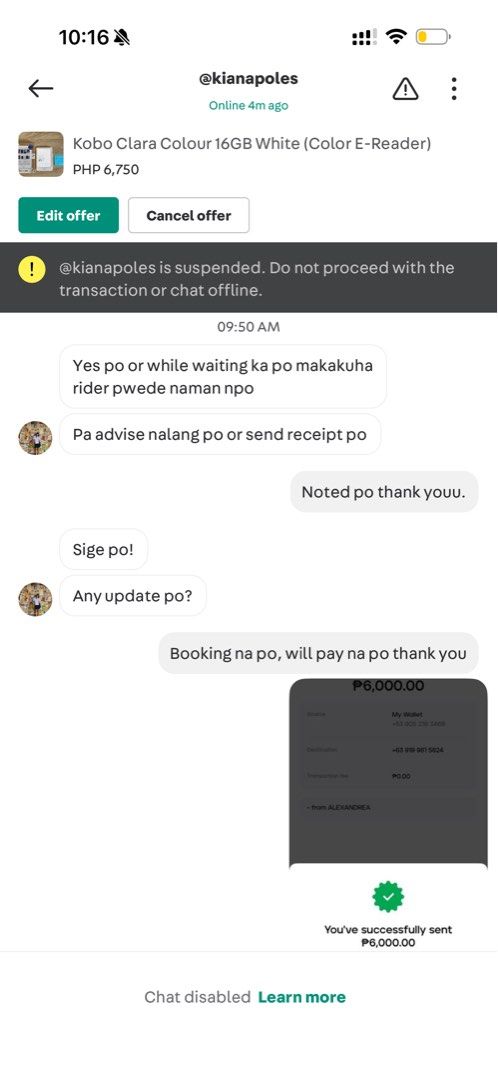 BEWARE SCAMMER 09 19 981 5824 (Category: E-Readers) located in Caloocan City. Submitted by dirtydelays (Listing ID 1467653351, Image 3). Description: ⚠️ BEWARE SCAMMER ⚠️ * Scammed of ₱6,000 for a secondhand Kindle on Carousell. * If you were also scammed by 0919 981 5824, please message me. * I found another victim who reportedly experienced the same issue 4 weeks ago and had already reported it to Maya. * I’m gathering other victims so we can c