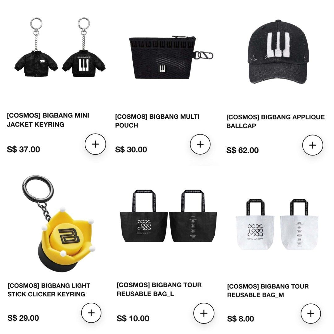 BIGBANG 2026 Cosmos Merch (Authentic from SG) (Category: K-Wave Merchandise) located in Las Pinas. Submitted by krystaally10 (Listing ID 1467656558, Image 1). Description: Cosmos 20th Anniversary BIGBANG Merch for sale. Arrival in PH on October 24. SGD price x PHP 50 conversion rate + PHP 500 per item as service fee..