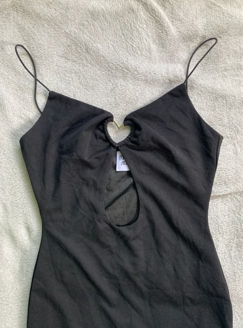 black slip dress (Category: Dresses) located in Rizal. Submitted by sheeraay (Listing ID 1467655265, Image 2). Description: - Brand: Princess Polly - Color: Black - Size: AU 8 / US 4 / EU 36 - Design: Thin spaghetti straps, chest cutout with gold-tone heart ring detail, lace-up back ties.