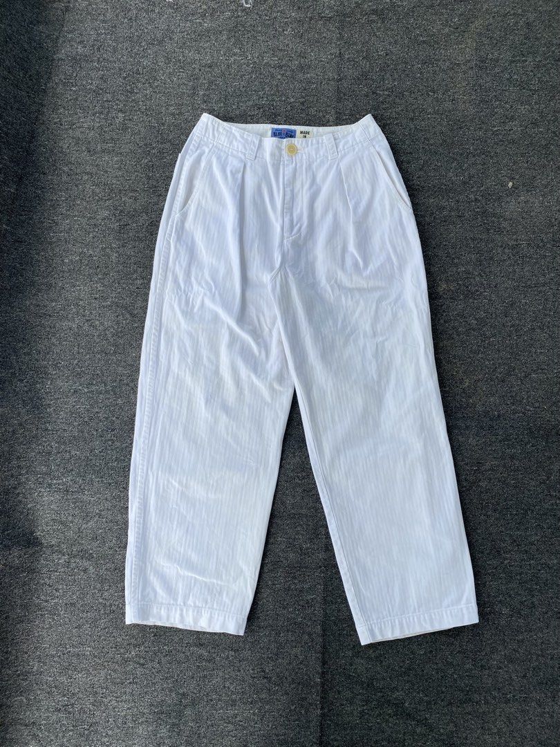 Blue Blue Japan Pleated Herringbone Trousers (Category: Trousers) located in Zamboanga. Submitted by ak.hunt (Listing ID 1467744100, Image 1). Description: Size 1 Measurements Waist 29 Length 38 Rise 12 Thigh 13 Leg Opening 9 Condition: vg Issue yellowing not too visible Price: 1600 Pm.