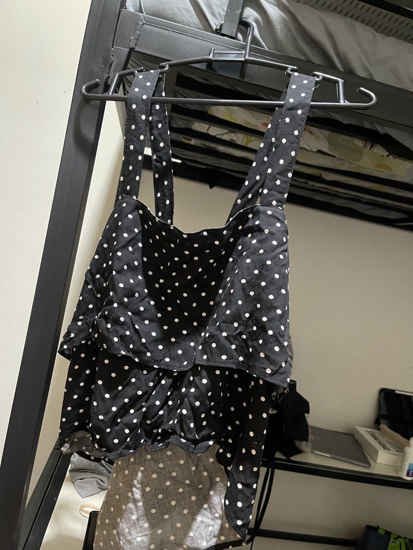 Blue Polka Dot Top (Tied Back) (Category: Sleeveless) located in Mandaluyong City. Submitted by smntazia (Listing ID 1467776937, Image 1). Description: Size: L to XL.
