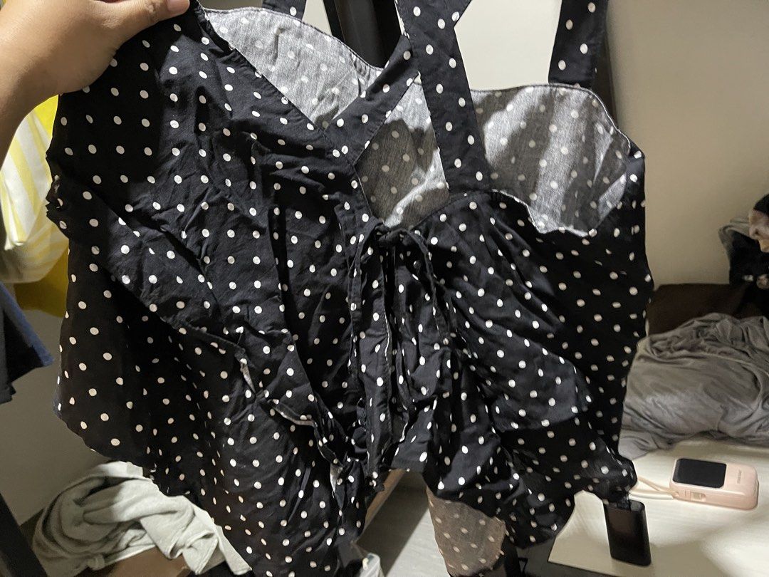 Blue Polka Dot Top (Tied Back) (Category: Sleeveless) located in Mandaluyong City. Submitted by smntazia (Listing ID 1467776937, Image 2). Description: Size: L to XL.