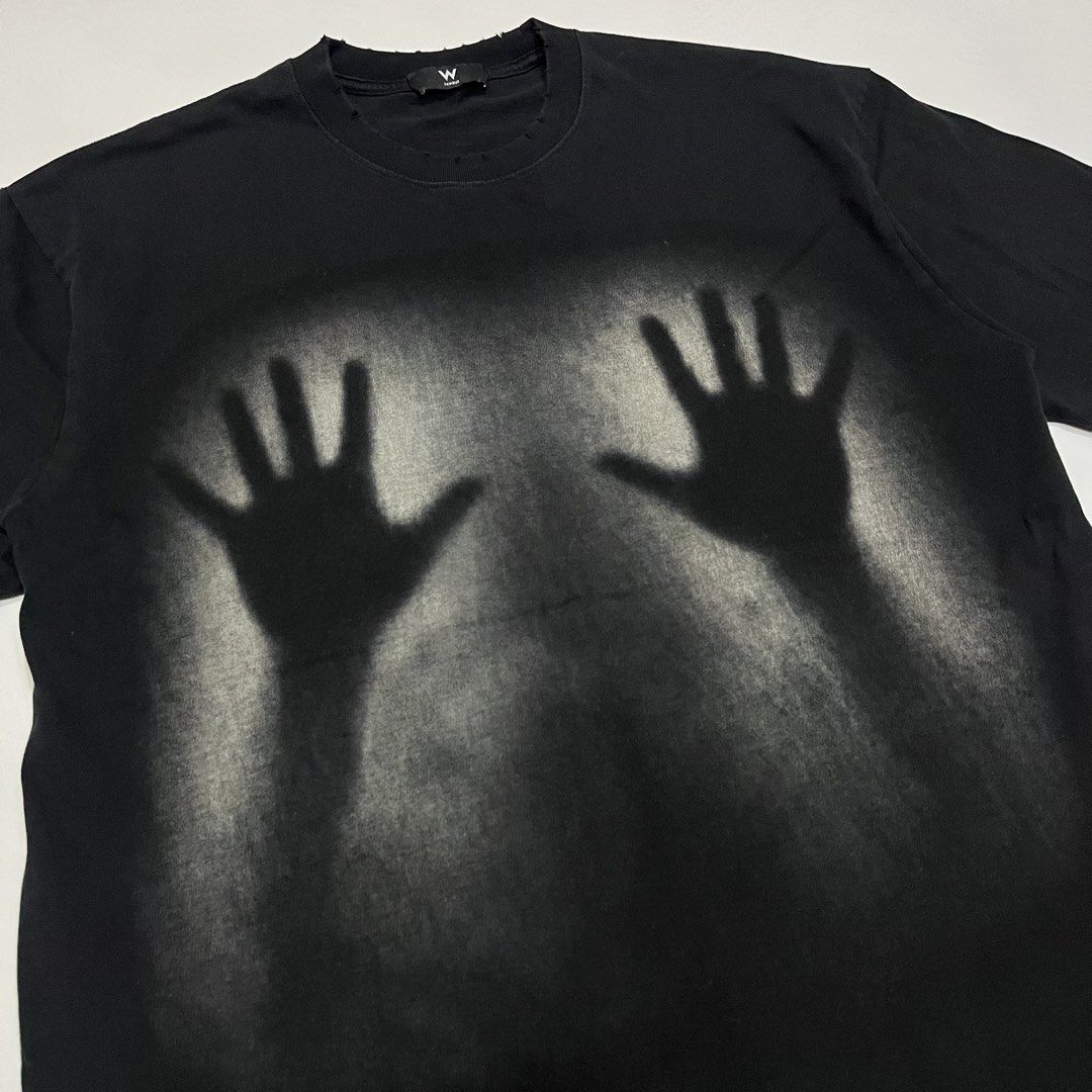 Blurring shadow shirt black distressed (Category: Tshirts & Polo Shirts ) located in Quezon City. Submitted by thriftrage (Listing ID 1467736760, Image 2). Description: Width’ 22 Length’ 29.5 No issue Good condition .