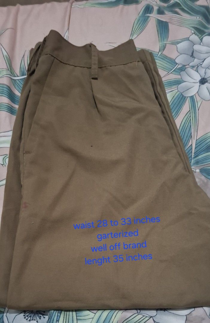 Boyscout Type A Set Grade 4 to 6 (Category: Babies & Kids Fashion) located in Cabuyao City. Submitted by gaile29 (Listing ID 1467615476, Image 3). Description: - Complete Boyscout Type A uniform set for grade school students - Includes shirt, Well Off trousers, green cap, and green neckerchief - Shirt dimensions: 39 inches width, 23 inches length - Pants dimensions: Garterized waist fits 28 to 33 inches, 35 inches length - Ready to wear for schoo