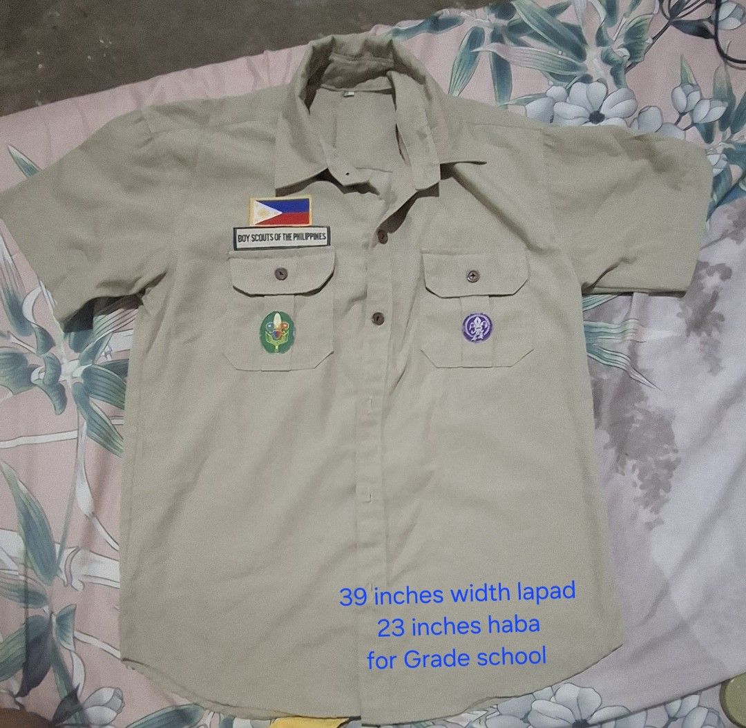Boyscout Type A Set Grade 4 to 6 (Category: Babies & Kids Fashion) located in Cabuyao City. Submitted by gaile29 (Listing ID 1467615476, Image 2). Description: - Complete Boyscout Type A uniform set for grade school students - Includes shirt, Well Off trousers, green cap, and green neckerchief - Shirt dimensions: 39 inches width, 23 inches length - Pants dimensions: Garterized waist fits 28 to 33 inches, 35 inches length - Ready to wear for schoo