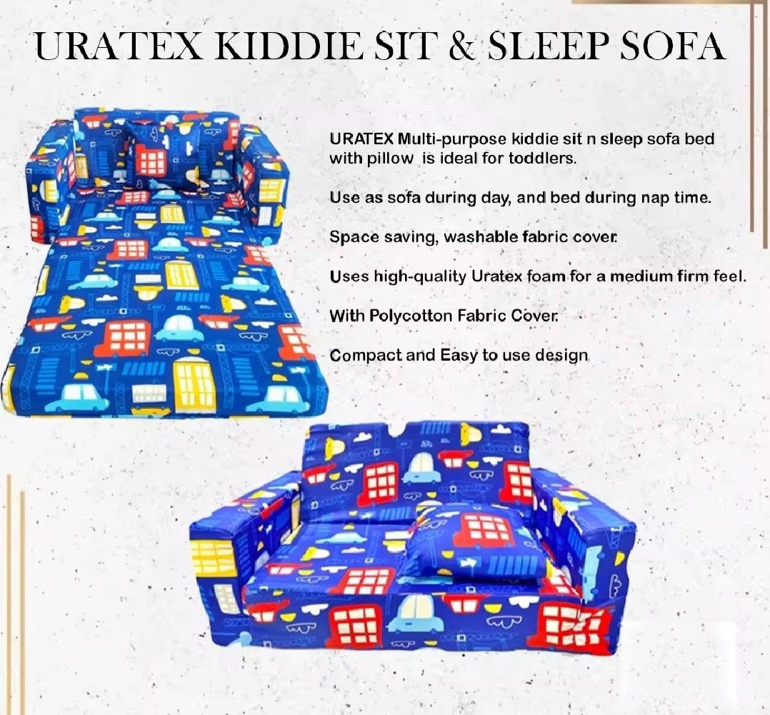 Brand New Uratex Kiddie Sofa Bed Sit & Sleep (Category: Cots & Cribs) located in Makati City. Submitted by thisisanne (Listing ID 1467774622, Image 2). Description: Brand New Uratex Kiddie Sofa Bed Sit & Sleep Selling for Php1300 Dimensions: • Sofa: 15" x 17" x 27" • Bed: 25" x 21" x 34.5" Decluttering PM for inquiries Shipping fee c/o buyer Pick up in Makati.