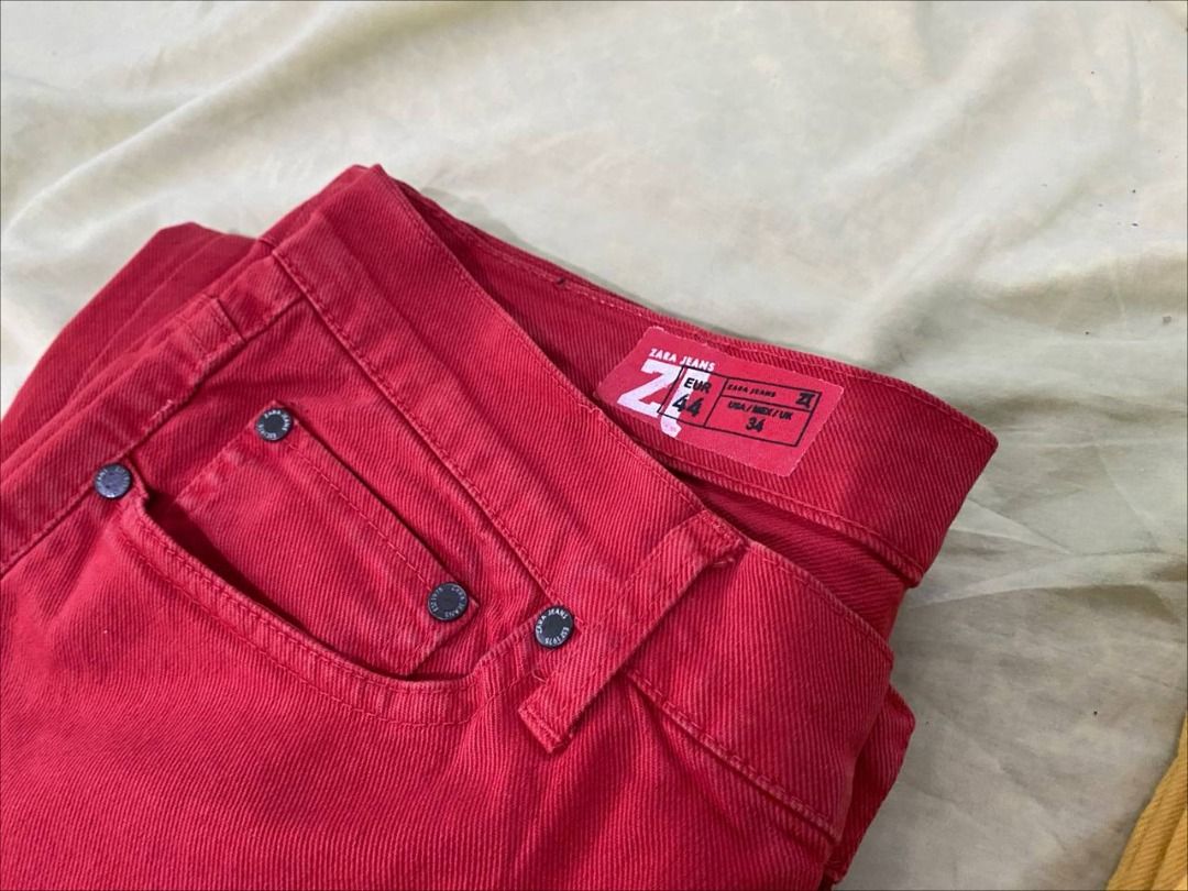 Branded Pants (Category: Jeans) located in Paranaque City. Submitted by cheska.zaldivar (Listing ID 1467660596, Image 2). Description: ALL PANTS ARE ₱800 EACH! Details: 1. Zara Jeans – Vibrant Red Title: Pre-Loved Zara Jeans Slim-Fit Colored Denim – Vibrant Red (Size EUR 44 / USA 34) Brand: Zara Jeans Style: Slim-Fit Colored Denim / Pants Color: Vibrant Red Size: EUR 44 / USA 34 2. Springfiled 57 Premium Denim – Mustard Yellow Title: Pre-Loved Sp