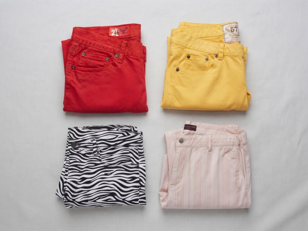 Branded Pants (Category: Jeans) located in Paranaque City. Submitted by cheska.zaldivar (Listing ID 1467660596, Image 1). Description: ALL PANTS ARE ₱800 EACH! Details: 1. Zara Jeans – Vibrant Red Title: Pre-Loved Zara Jeans Slim-Fit Colored Denim – Vibrant Red (Size EUR 44 / USA 34) Brand: Zara Jeans Style: Slim-Fit Colored Denim / Pants Color: Vibrant Red Size: EUR 44 / USA 34 2. Springfiled 57 Premium Denim – Mustard Yellow Title: Pre-Loved Sp
