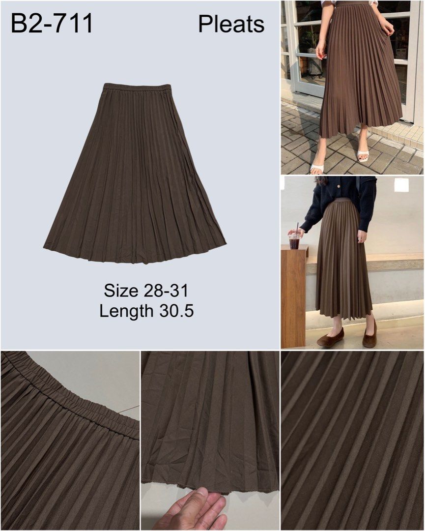 Brown Modi Pleated Skirt Size M (Category: Skirts) located in Digos. Submitted by appareall (Listing ID 1467782854, Image 2). Description: B2-711 Approximate measurements (taken flat in inches) Waist: 29-32 Length: 30.5 Material: Polyester .