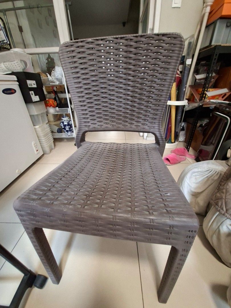 Brown Rattan Style Plastic Dining/Garden Chairs (Category: Chairs) located in Manila. Submitted by olxph_181341877 (Listing ID 1467632138, Image 1). Description: - Color: Brown - Material: Sturdy plastic with stylish woven rattan texture - Design: Space-saving stackable style - Versatility: Perfect for both indoor and outdoor seating - Availability: Selling as a set of 4 - Fulfillment: Pick up preferred.