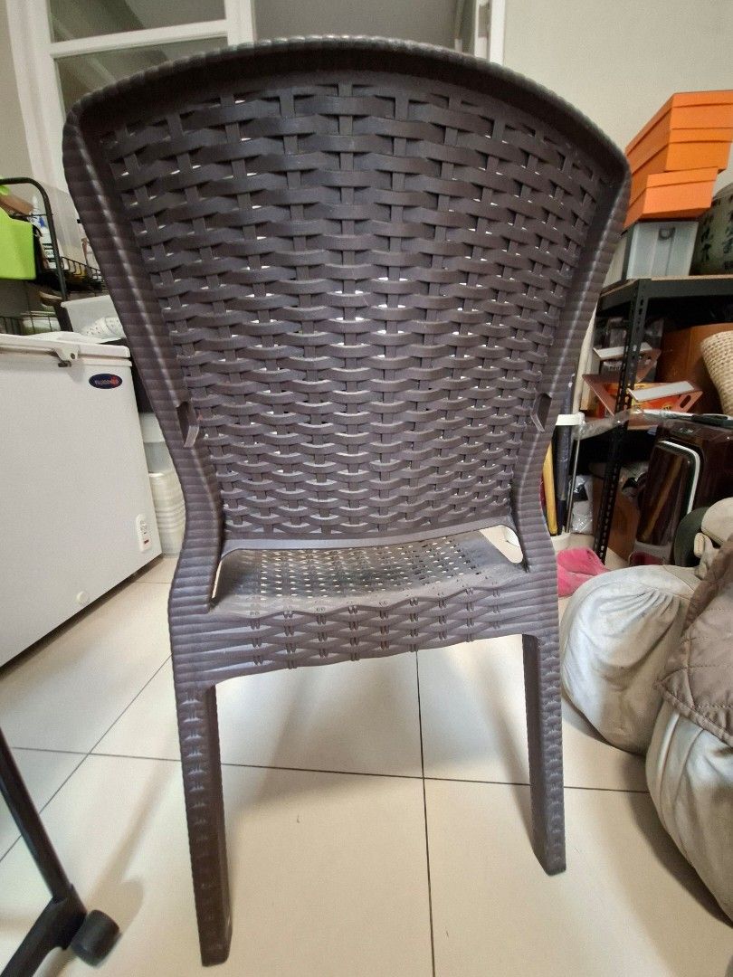 Brown Rattan Style Plastic Dining/Garden Chairs (Category: Chairs) located in Manila. Submitted by olxph_181341877 (Listing ID 1467632138, Image 3). Description: - Color: Brown - Material: Sturdy plastic with stylish woven rattan texture - Design: Space-saving stackable style - Versatility: Perfect for both indoor and outdoor seating - Availability: Selling as a set of 4 - Fulfillment: Pick up preferred.