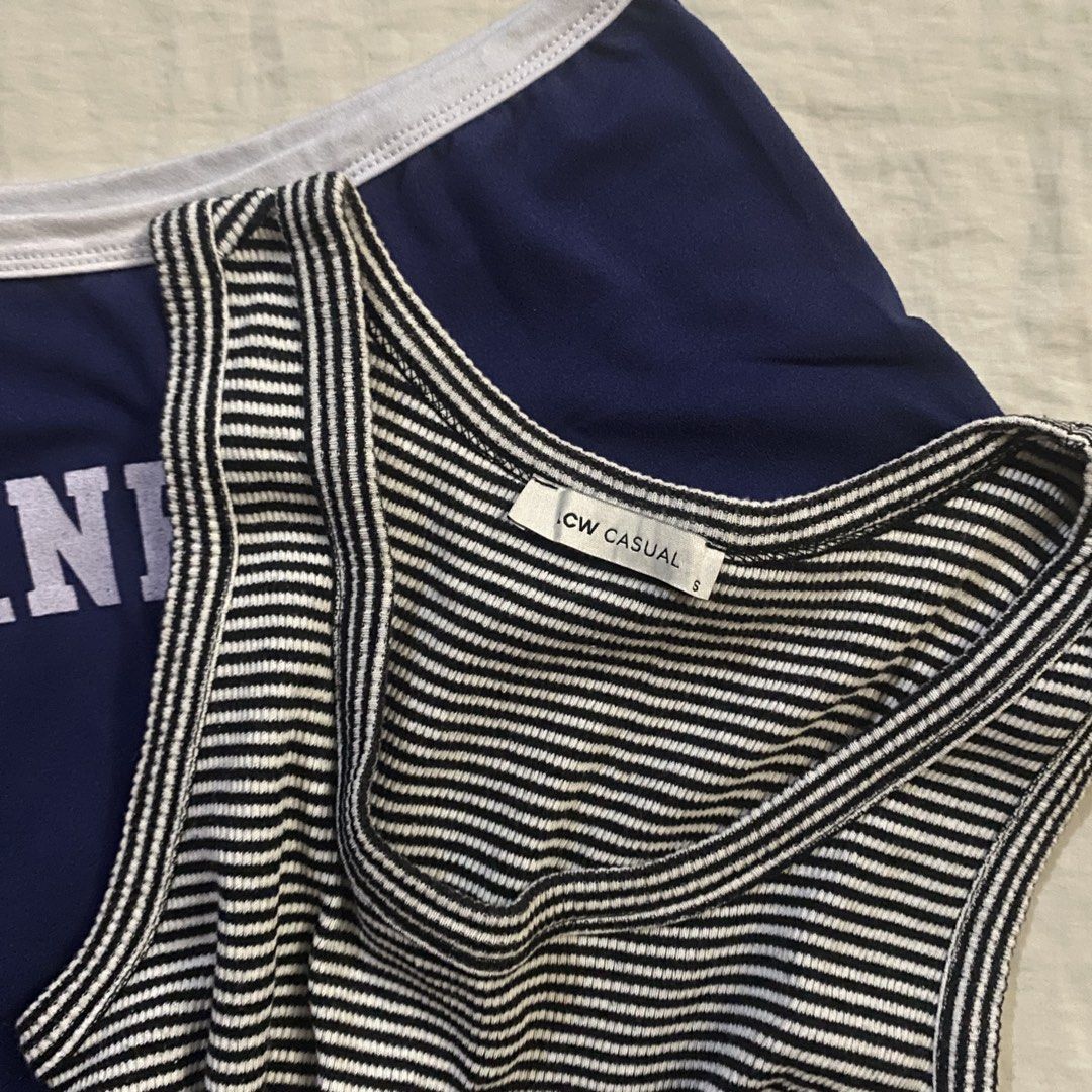 {BUNDLE} Tops (Category: Sleeveless) located in Manila. Submitted by yannaapril (Listing ID 1467739449, Image 3). Description: Set of 2 - One side open shoulder top (M) & Stripe Top (S-M) Best fit | S-M frame • Like new condition •Avail for Bundle and retail price Please message me for further queries. Thank you, dear! .