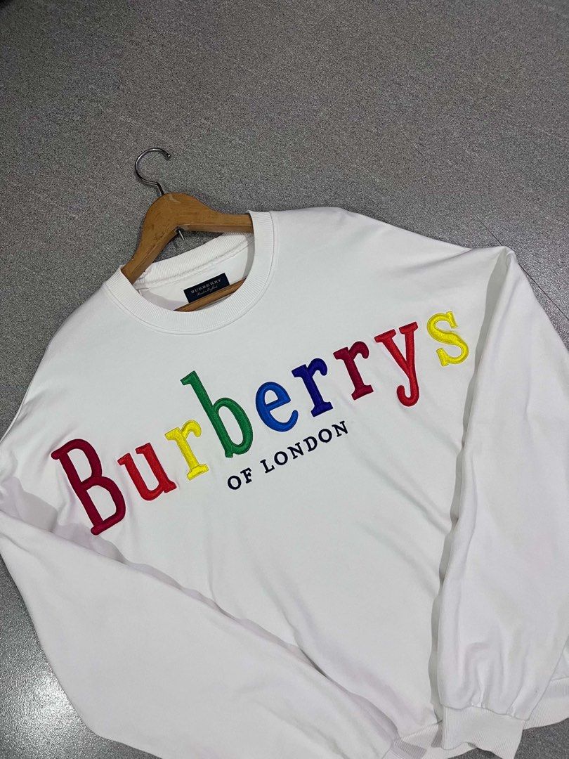 Burberry Multicolors Script White Longsleeve (Category: Tshirts & Polo Shirts ) located in Manila. Submitted by thriftniotits (Listing ID 1467743021, Image 3). Description: - XL ob tag - No issue - Embroided - Dimes - 24x28 Pm for more details!.