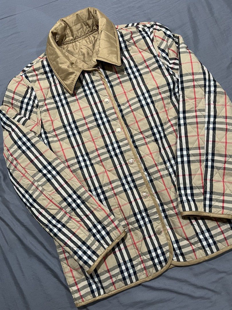 burberry quilted reversible plaid button down jacket (Category: Coats, Jackets and Outerwear) located in Manila. Submitted by lloydiemmfmannn (Listing ID 1467728610, Image 2). Description: burberry reversible plaid quilted button down jacket sz M on tag w19 l26 flaws: dirt, need wash pasay location ig: ALLIN.THRIFT.