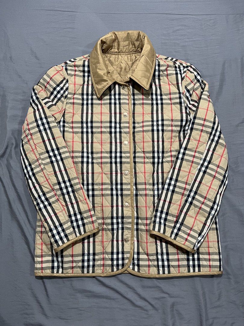 burberry quilted reversible plaid button down jacket (Category: Coats, Jackets and Outerwear) located in Manila. Submitted by lloydiemmfmannn (Listing ID 1467728610, Image 1). Description: burberry reversible plaid quilted button down jacket sz M on tag w19 l26 flaws: dirt, need wash pasay location ig: ALLIN.THRIFT.