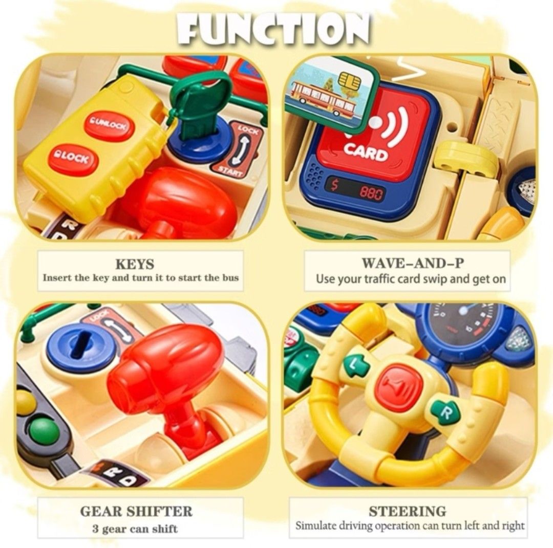 Bus Steering Wheel Toy (Category: Kids Toys) located in Paranaque City. Submitted by _ezayn21 (Listing ID 1467666788, Image 3). Description: Bus toy with sounds and lights * Color: Blue * Battery: 3pcs AA batteries * Dimensions: 32*17*18cm * Weight: 1.2kg Price: ₱800 Location: Sta Rosa, Laguna / Sucat, Paranaque - Condition: Brand new and ready for gifting!.