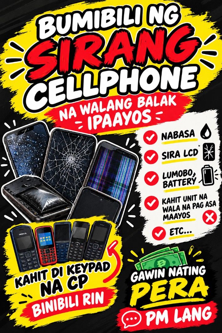 Buying Defective phones (Category: Android Others) located in Manila. Submitted by luxbox3467 (Listing ID 1467813208, Image 1). Description: Hello! 🥰📱 Baka may mga defective phones kayo diyan na nakatambak na lang sa bahay. We’re buying po, kahit anong sira! 💗 ✅ Nabasa ✅ Sira LCD ✅ Lumobo ang battery ✅ Ayaw nang bumukas ✅ Deadboot ✅ Kahit keypad phone! ✅ Any defective units! 💸 PRICE RANGE: ₱200–₱1,000 Depende sa brand, model, at condition ng 