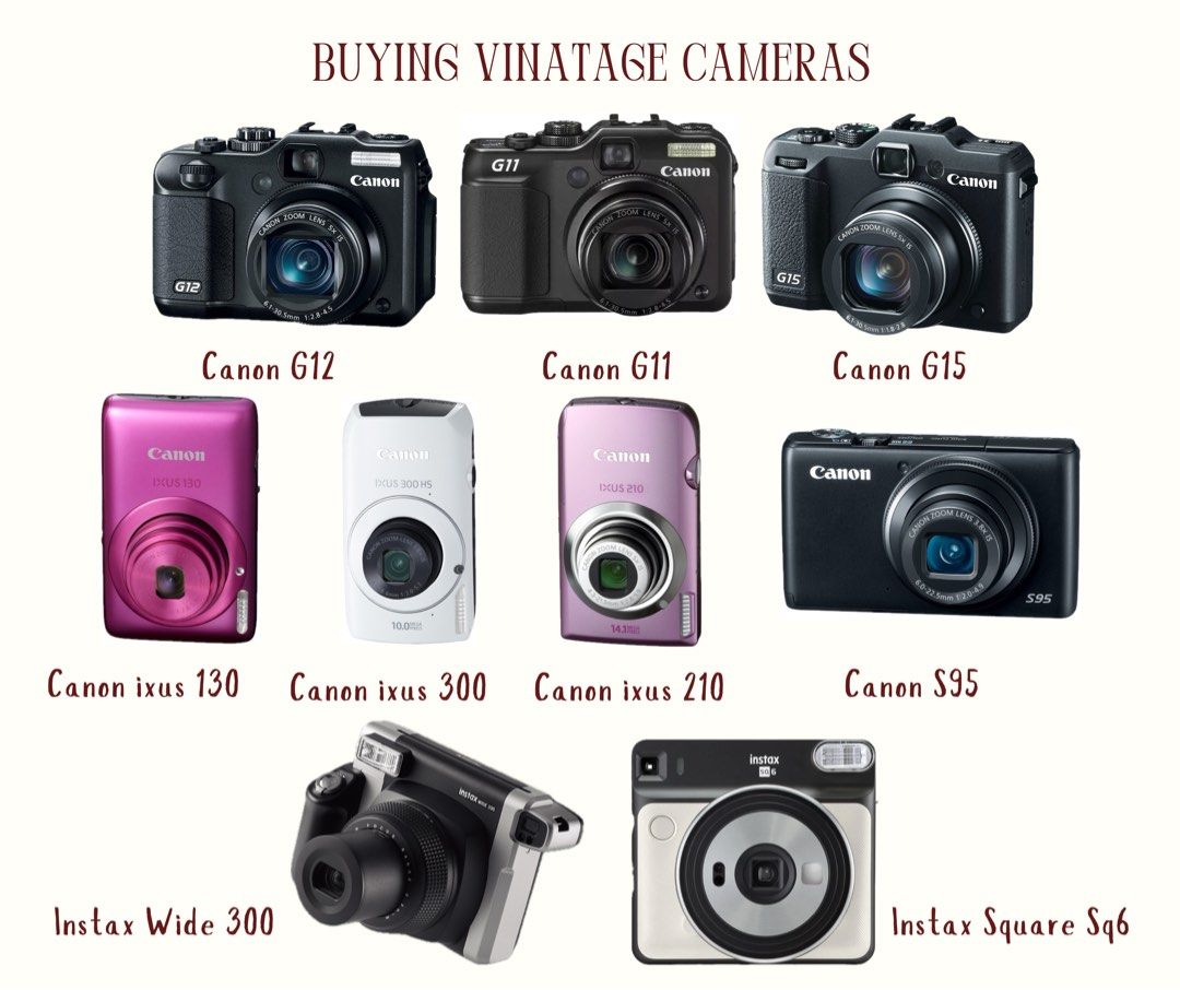 BUYING VINTAGE CAMERAS (Category: Cameras) located in Manila. Submitted by tanbunny (Listing ID 1467752283, Image 1). Description: 📢 I’M LOOKING FOR A VINTAGE CAMERAS! Looking for the following camera models: • Canon G12, G11, G15 • Canon IXUS 130, IXUS 300, IXUS 210 • Canon S95 • Fujifilm Instax Wide 300 • Fujifilm Instax Square SQ6 Interested in selling? Kindly send us a message with the camera’s model, actual photos, working condition, inclus