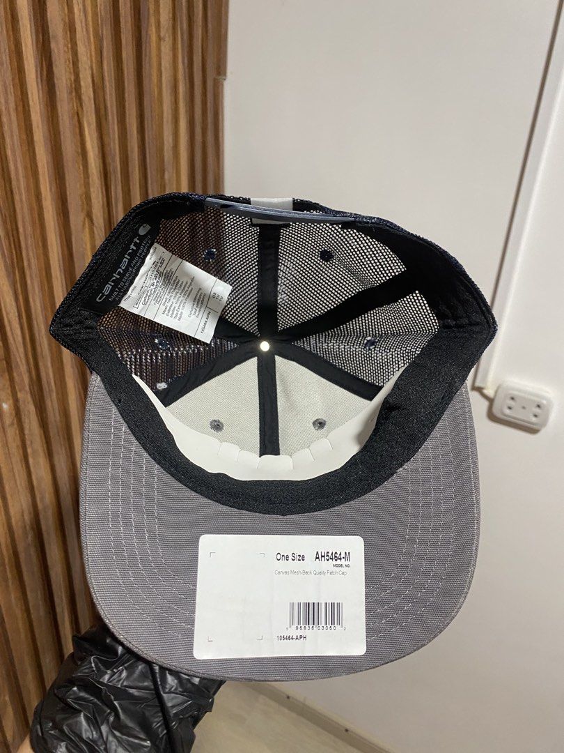 Carhuartt Canvas Mesh-Back Quality Patch Cap AH5364-M Grey (Category: Caps & Hats) located in Caloocan City. Submitted by heatedcaps4425 (Listing ID 1467803659, Image 3). Description: - Brand: Carhartt - Condition: Brand new with original tags and brim sticker - Color: Grey with blue mountain/river graphic patch logo - Material: 100% cotton shell, 100% polyester mesh - Fit: Fully adjustable snapback closure - Origin: Made in Bangladesh.