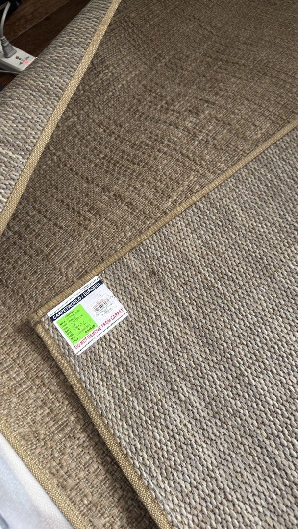 Carpet Rattan (Category: Carpets, Mats & Flooring) located in Pasig City. Submitted by _missdee (Listing ID 1467671549, Image 1). Description: - Brand: Carpetworld Eurobel N-Timber - Model: Eatontown (Rope 57 colorway) - Color: Neutral tan beige - Size: 120 x 170 cm - Material: Textured woven with finished taped edges - Condition: Brand new with original tags attached.