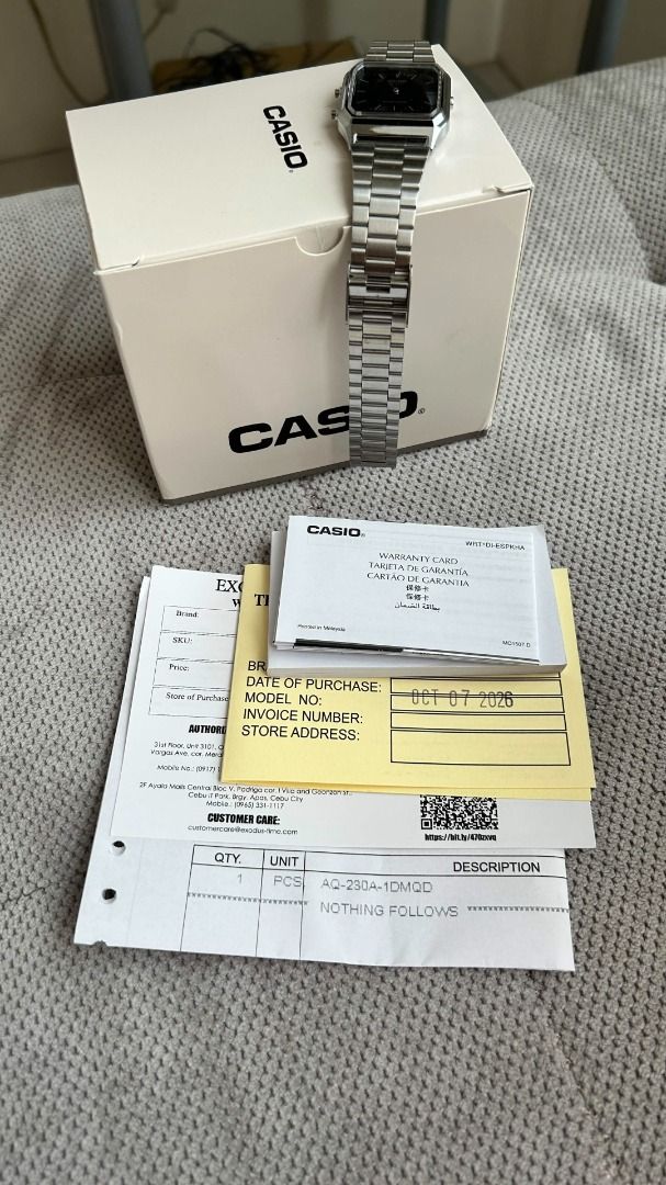 Casio AQ-230A-1DMQD Digital Analog Watch (Category: Men's Watches) located in Caloocan City. Submitted by lydiiapreloved19 (Listing ID 1467616666, Image 2). Description: bought 07 Oct 2026. with original box, guarantee certificate and receipt. RFS: we ordered online. dial size doesn't fit my bf's wrist Stainless Steel Strap Watch Ion Plated Stainless Steel band width 15 millimeters Water resistant 3 atm.