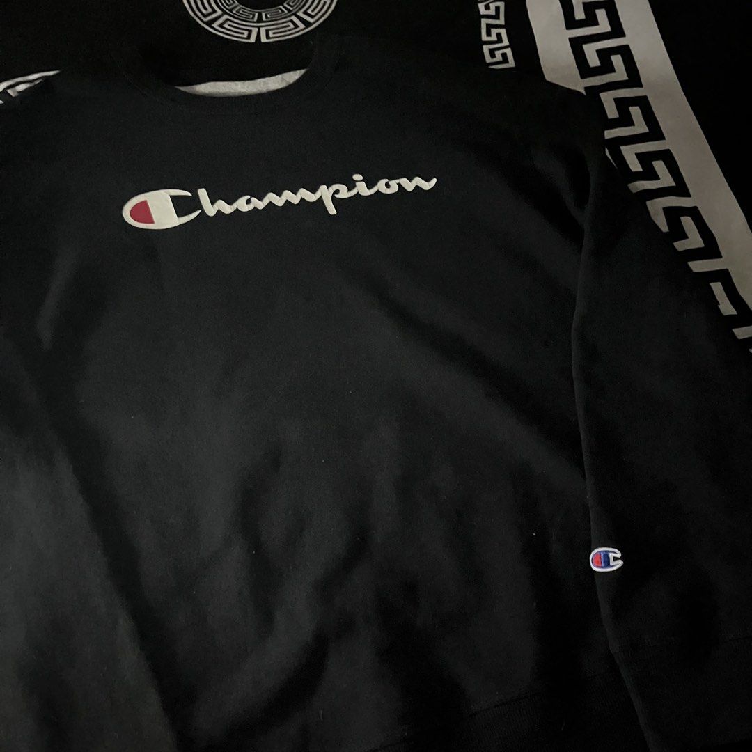 Champion Black Script Logo Crewneck Sweatshirt (Category: Coats, Jackets and Outerwear) located in Caloocan City. Submitted by drip_archive (Listing ID 1467826940, Image 1). Description: - Authentic black Champion crewneck sweatshirt - Iconic script logo across the chest - Signature embroidered Champion C patch on the left sleeve cuff - Ribbed collar, cuffs, and hem for a snug fit - Comfortable cotton blend fabric, ideal for casual wear and layer