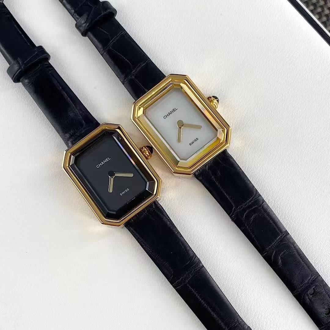 Chanel Premiere Watch Black and White Set (Category: Women's Watches) located in Quezon City. Submitted by vangjalaya37815 (Listing ID 1467691365, Image 1). Description: - Authentic Chanel Premiere watch set including two distinct timepieces - Features one black dial watch and one white mother-of-pearl dial watch - Iconic gold-tone octagonal cases inspired by the legendary N°5 perfume bottle stopper - Chic black leather straps intertwined with go