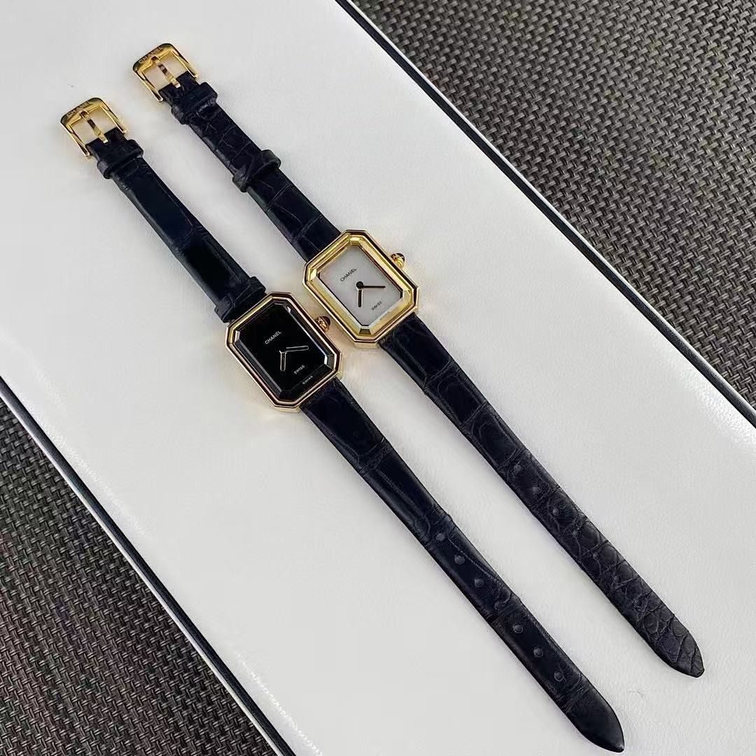 Chanel Premiere Watch Black and White Set (Category: Women's Watches) located in Quezon City. Submitted by vangjalaya37815 (Listing ID 1467691365, Image 3). Description: - Authentic Chanel Premiere watch set including two distinct timepieces - Features one black dial watch and one white mother-of-pearl dial watch - Iconic gold-tone octagonal cases inspired by the legendary N°5 perfume bottle stopper - Chic black leather straps intertwined with go