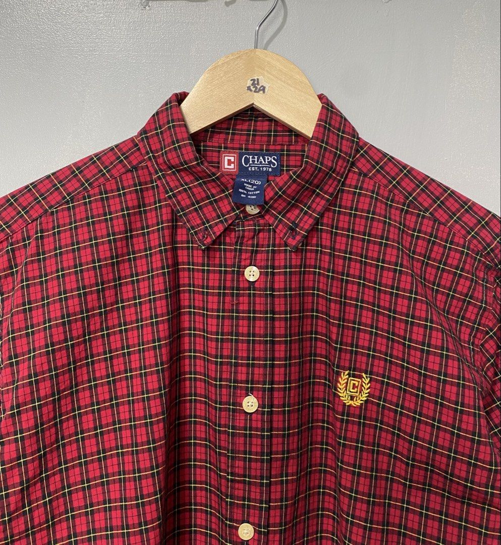CHAPS (Category: Tshirts & Polo Shirts ) located in Quezon City. Submitted by fast_break (Listing ID 1467734498, Image 3). Description: CHAPS BUTTONDOWN COLOR: RED SIZE: XL ON TAG DIMES: W21 x 29L📏 COLOR RATE:9.8/10 EXCELLENT CONDITION AS NEW ✅ NO ISSUE LOC:NOVA QC📍 DM TO PURCHASE 💌.