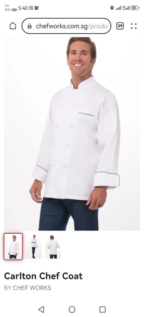 Chef Works Carlton Chef Coat White Blue Size M (Category: Coats, Jackets and Outerwear) located in Davao. Submitted by salupannino2016-98573 (Listing ID 1467704614, Image 3). Description: CHEF WORKS CARLTON CHEF COAT MEDUIM ON TAG WIDTH..22 LENGTH..30 B'NEW CONDITION WITH HANGTAG 2800/FREESHIP TNX ADMIN..😊.